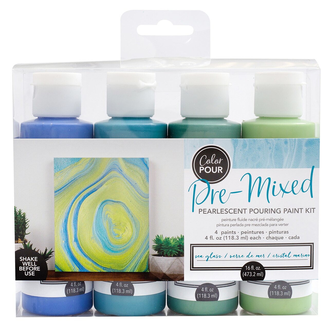 American Crafts Color Pour Pre-Mixed Paint Kit 4/Pkg-Sea Glass Pearlescent